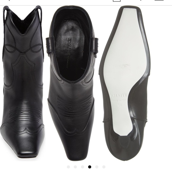 Khaite Dallas Black Leather Ankle Boots Bootie Size 37 Short Western - Picture 2 of 11